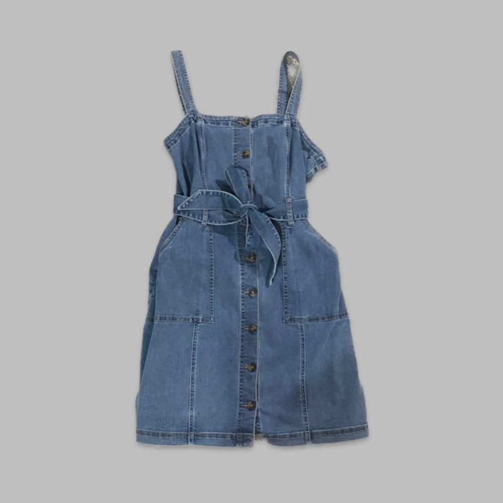 SO light wash jean dress with tie and pockets